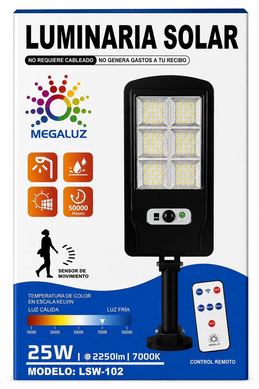 Luminaria Solar Megaluz 25W con Sensor y Control Remoto